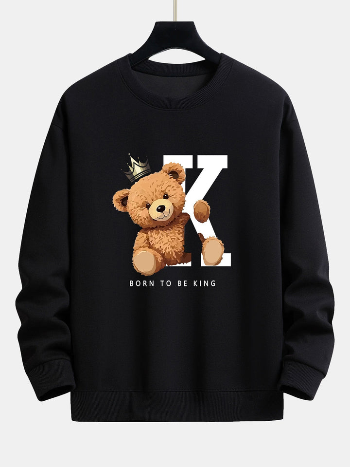 Crown King Bear Print Relax Fit Sweatshirt & Rechte Pijpen Corduroy Broek