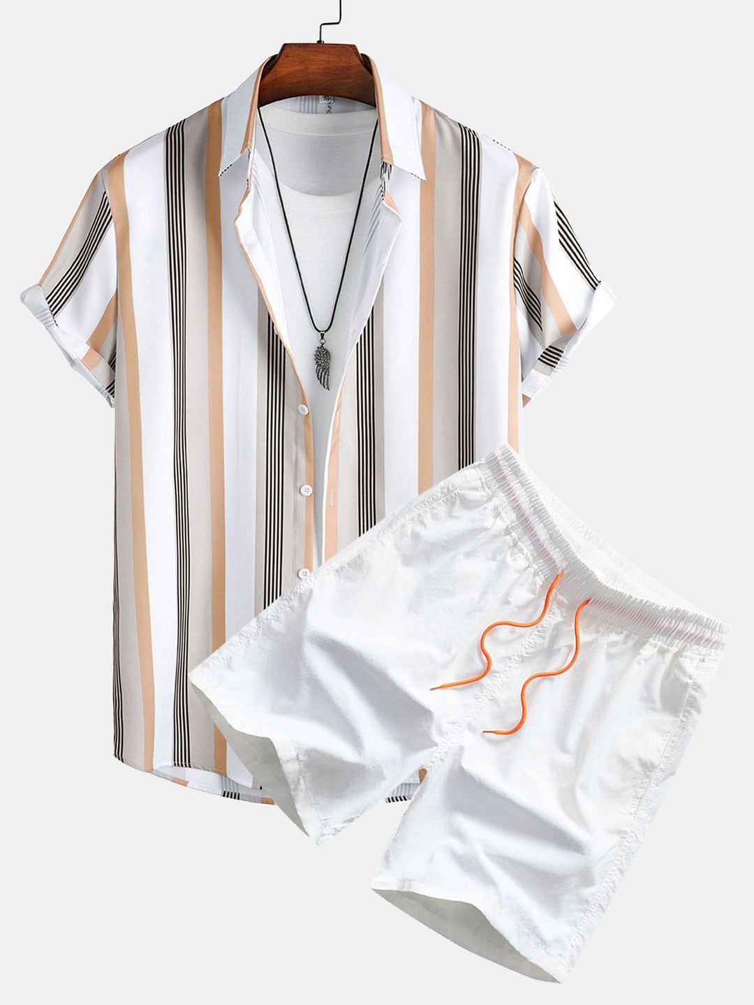 Gestreepte Print Knop-Up Shirt & Zwemshorts
