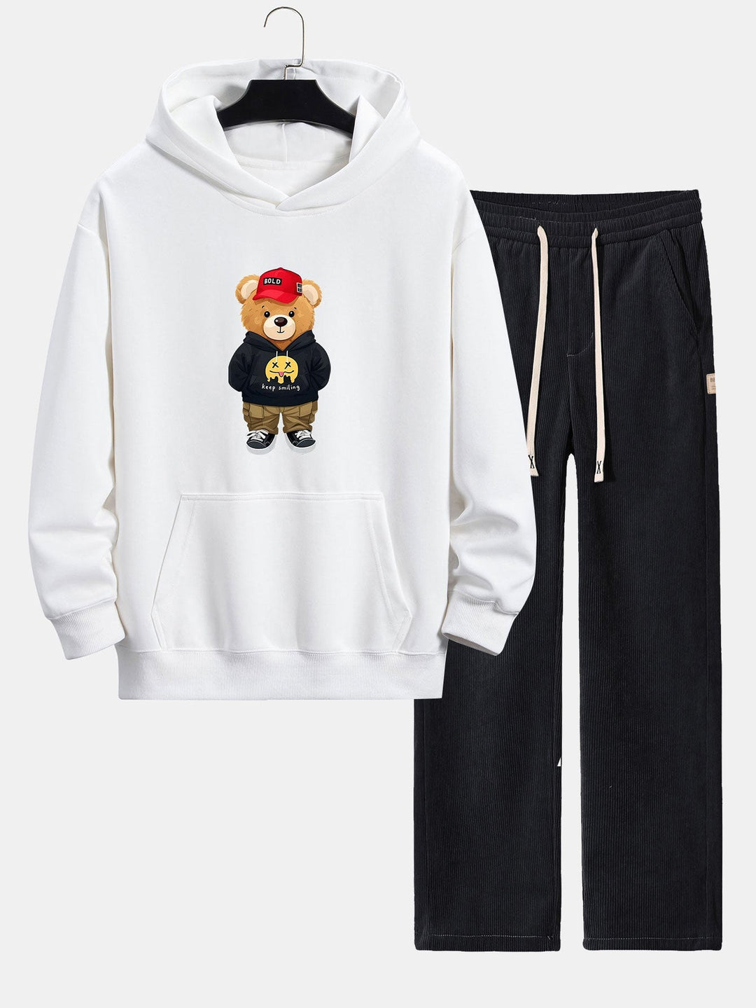 Hip Hop Beer Print Relax Fit Hoodie & Rechte Pijpen Corduroy Broek