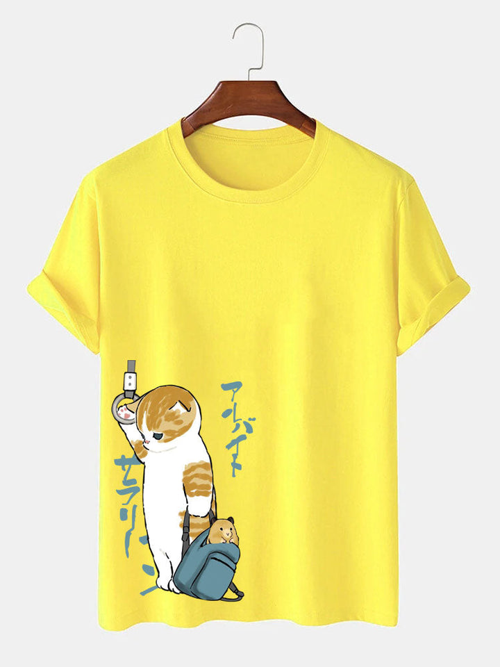 Japanse Schattige Kat Print T-Shirt