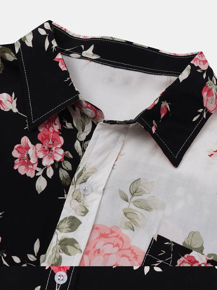 Twee Kleurige Bloemenprint Shirt & Zwemshorts