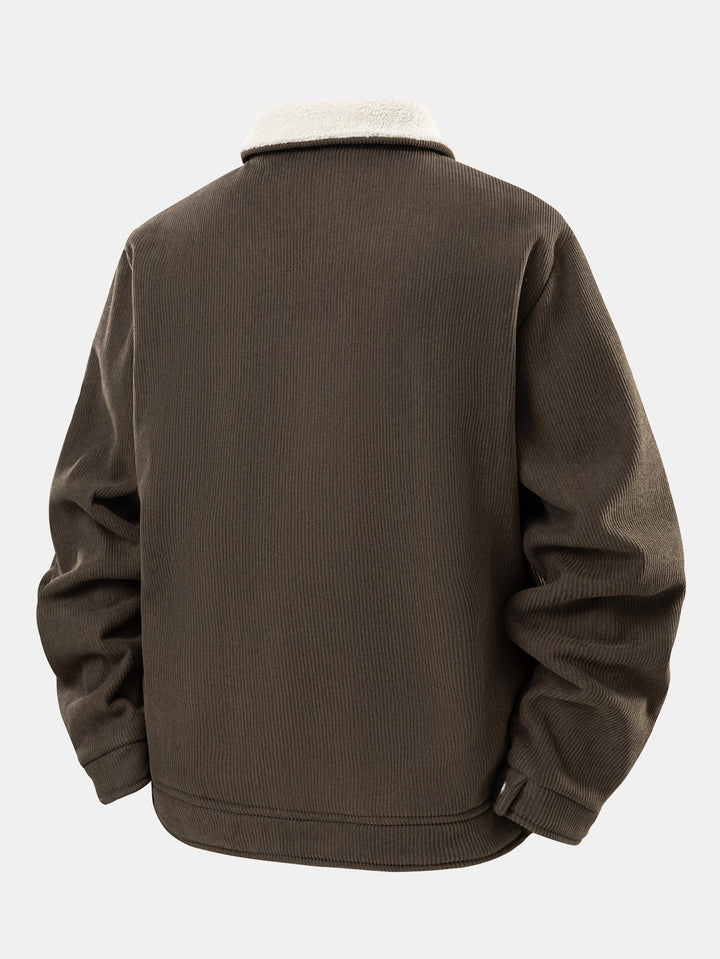 Teddy gevoerde ritssluiting corduroy jas