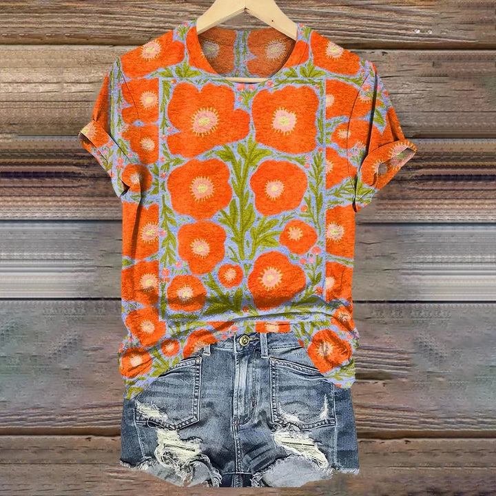 Damesoverhemd met bloemenprint, casual katoen-linnen model.              WORD LID VAN DE FREE SPIRIT-FAMILIEWELKOM BIJ THE VIBEJE BENT AL BINNEN