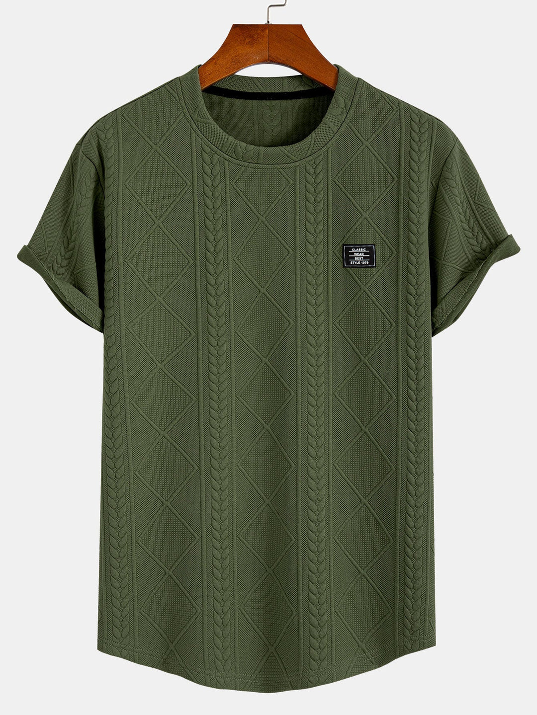 Korte Mouw Geometrisch Jacquard Boog Hem T-Shirt