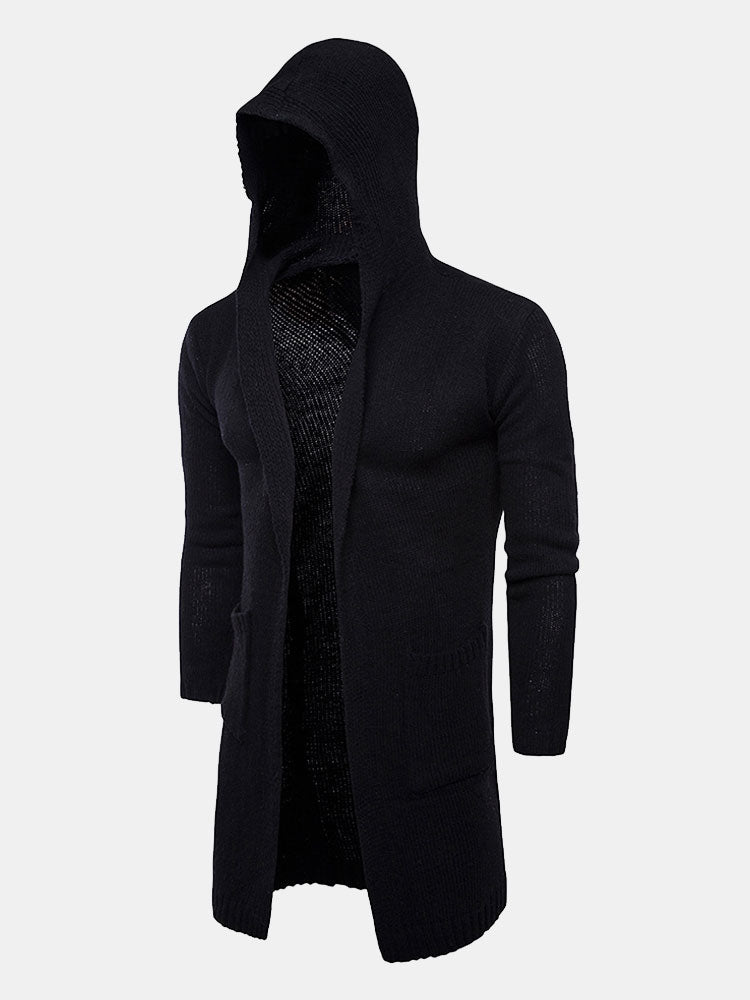 Lange lijn gebreide cardigan met capuchon