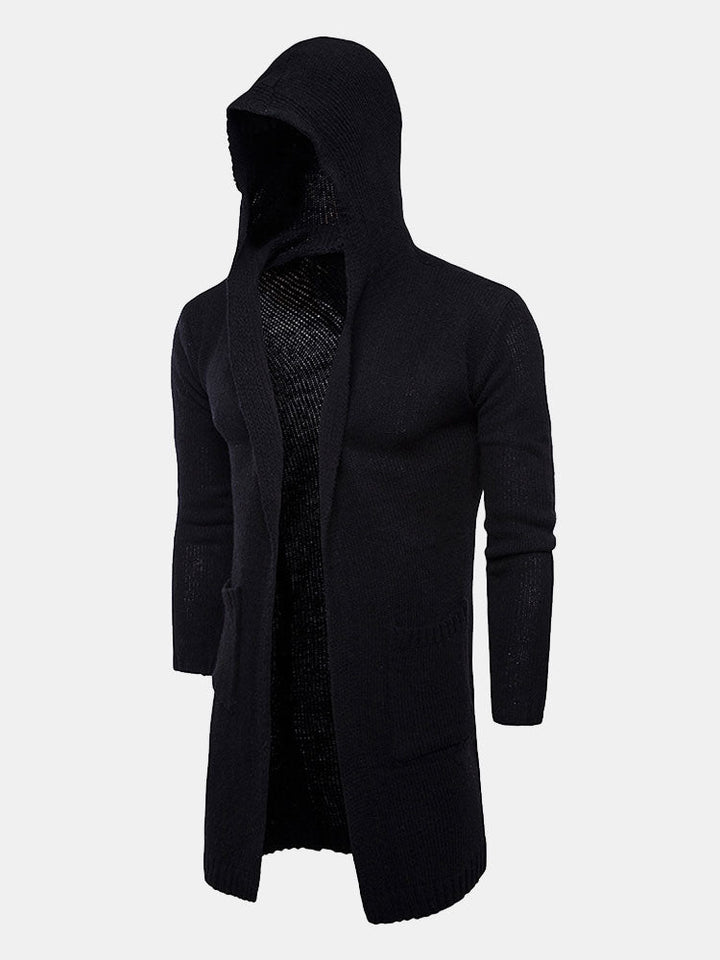 Lange lijn gebreide cardigan met capuchon