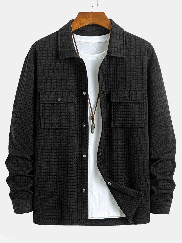 Gequilted Waffle Jacquard Overshirt & Trekkoord Waffle Joggingbroek