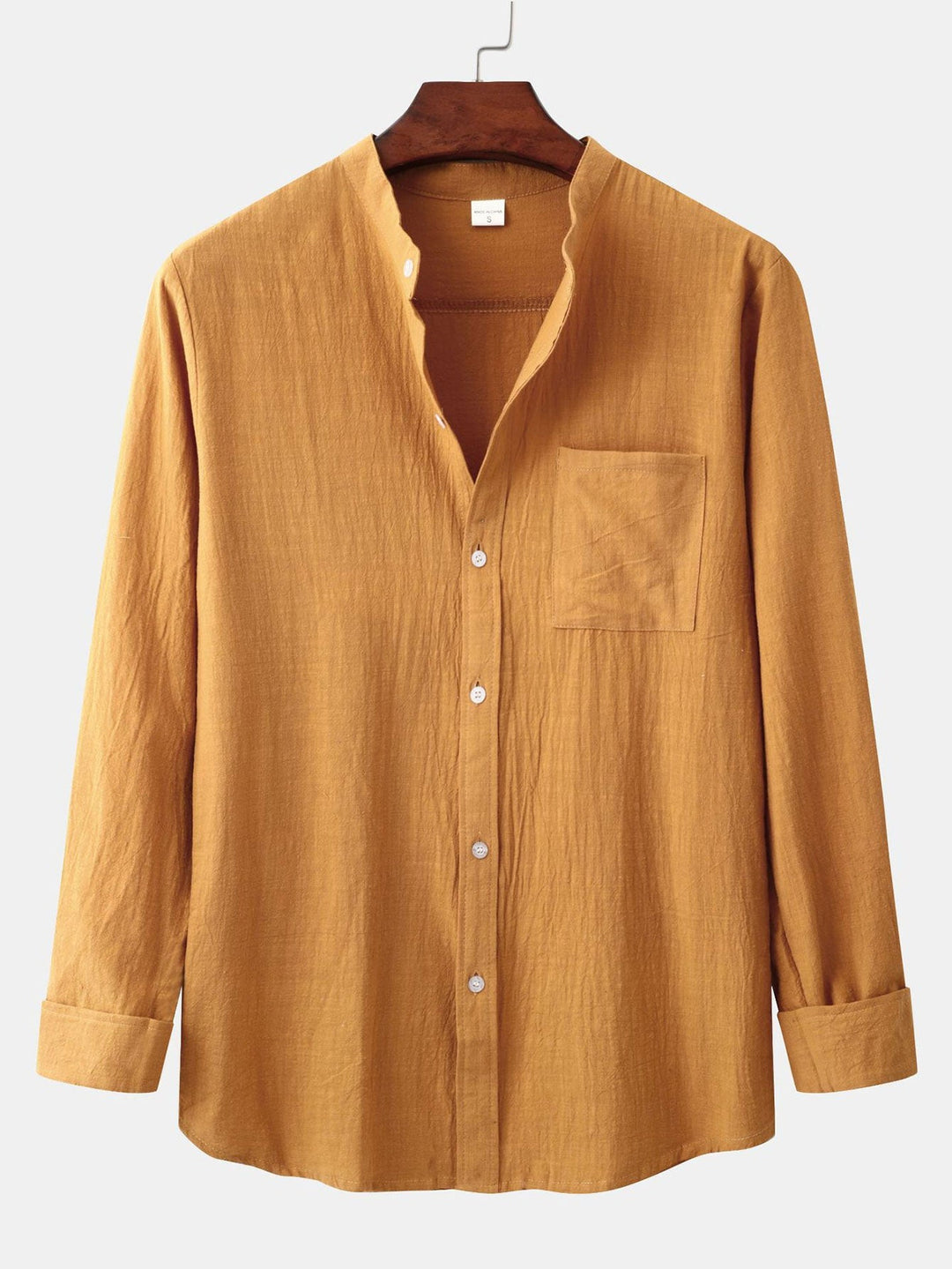 Lange Mouwen Linnen Look Staande Kraag Shirt & Rechte Pijpen Linnen Broek