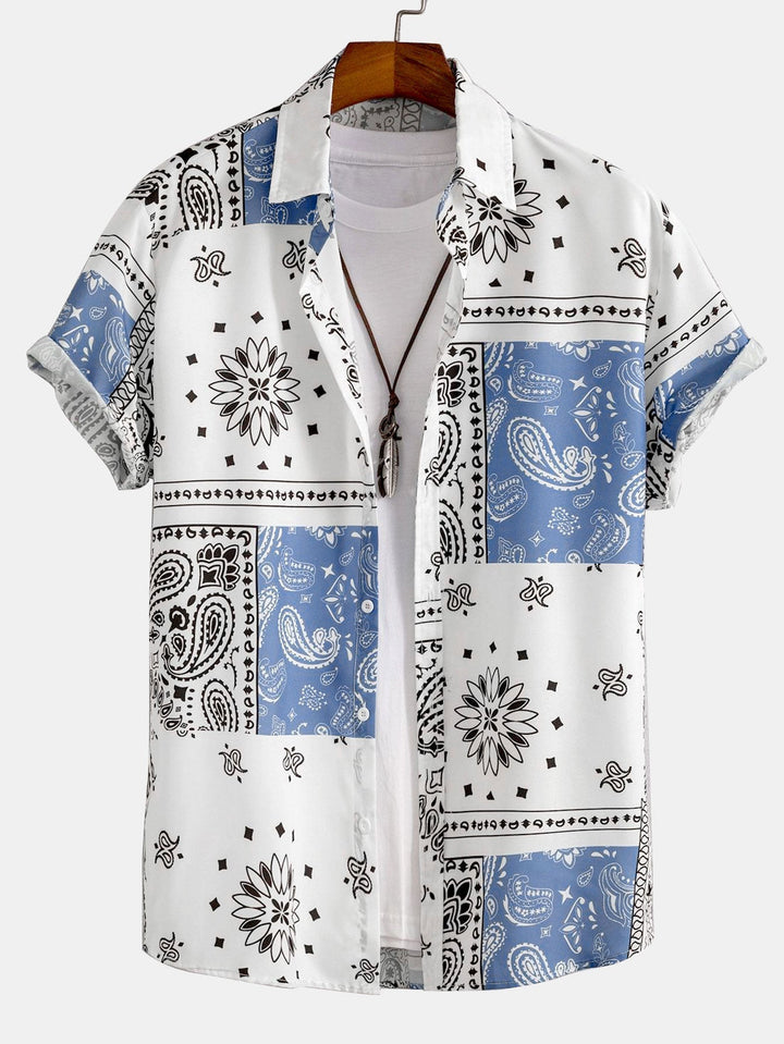 Paisley Print Knop-Up Shirt #Willekeurig Patroon Ontwerp# & Shorts