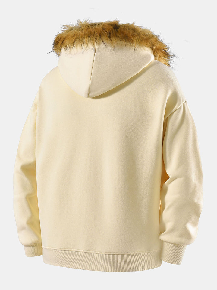 Relaxed faux fur collar zip-up hoodie
