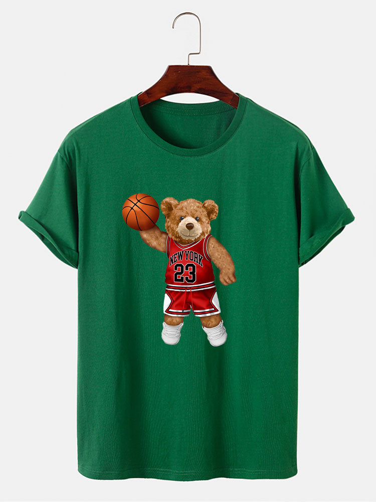 Beer Speelt Basketbal Print T-Shirt