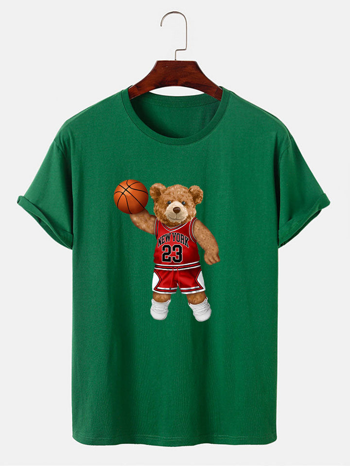 Beer Speelt Basketbal Print T-Shirt