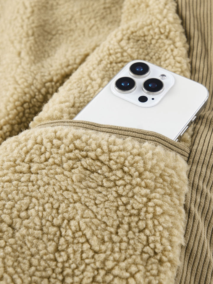 Teddy fleece-lined corduroy jacket with buttons