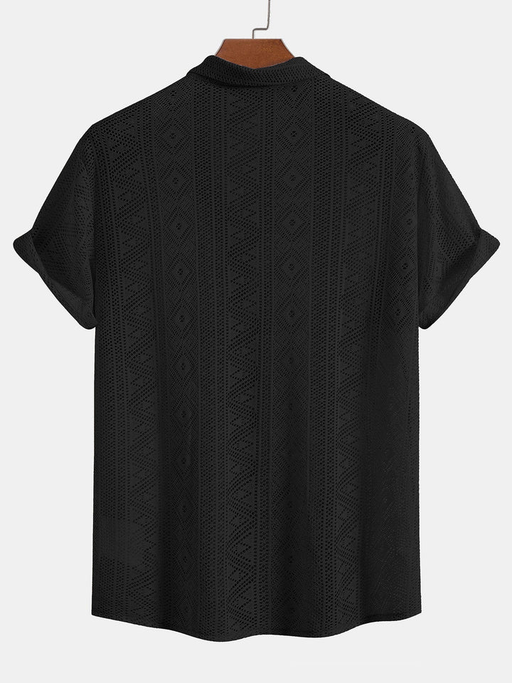 Korte Mouwen Geometrisch Textuur Cuban Shirt & Linnen Katoen Gemengde Cropped Broek