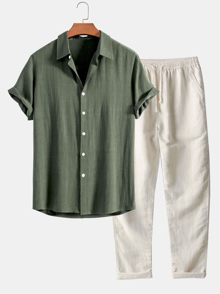 Linen Rayon Shirt & Straight-Leg Linen Pants