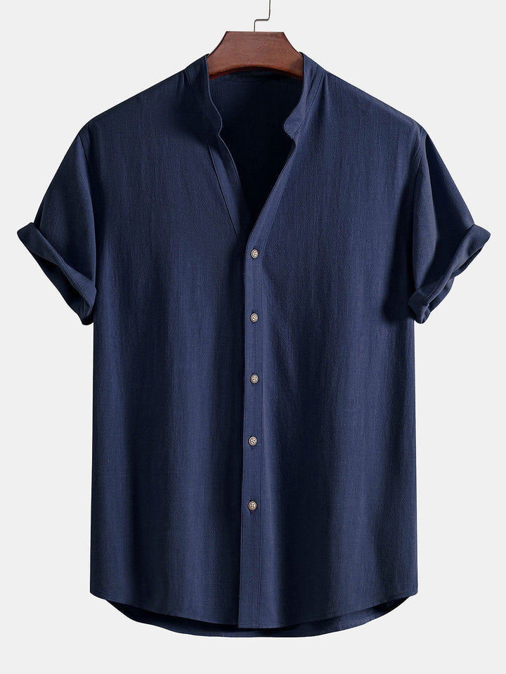 V-neck Linen Rayon Blend Shirt & Straight Leg Linen Pants
