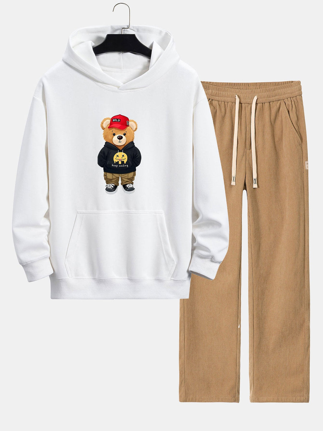 Hip Hop Beer Print Relax Fit Hoodie & Rechte Pijpen Corduroy Broek