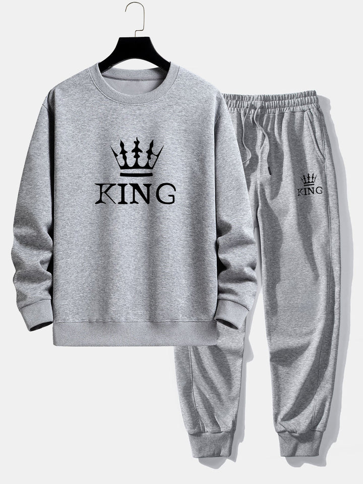 King Crown Print Relax Fit Crew Neck Sweatshirt & Joggingbroek