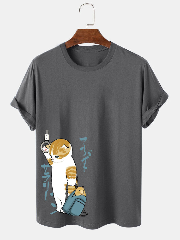 Japanse Schattige Kat Print T-Shirt