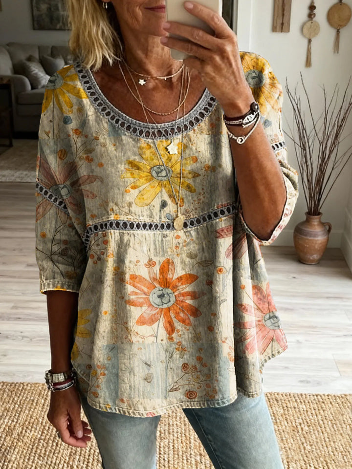 Boheemse top met bloemenuitsparingen en vintage hippiestijl              WORD LID VAN DE FREE SPIRIT-FAMILIEWELKOM BIJ THE VIBEJE BENT AL BINNEN