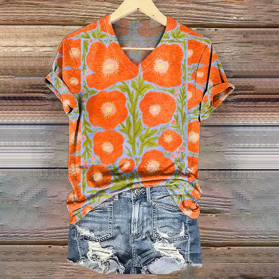 Damesoverhemd met bloemenprint, casual katoen-linnen model.              WORD LID VAN DE FREE SPIRIT-FAMILIEWELKOM BIJ THE VIBEJE BENT AL BINNEN