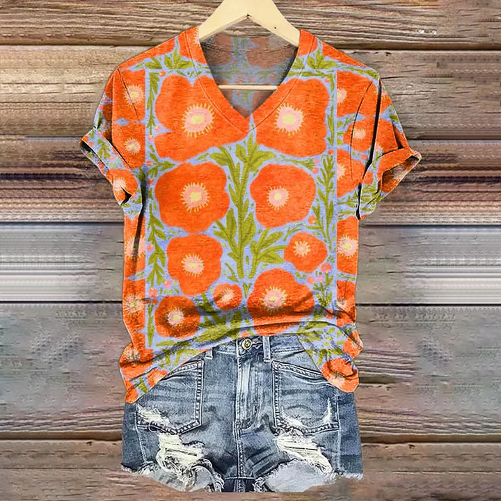 Damesoverhemd met bloemenprint, casual katoen-linnen model.              WORD LID VAN DE FREE SPIRIT-FAMILIEWELKOM BIJ THE VIBEJE BENT AL BINNEN
