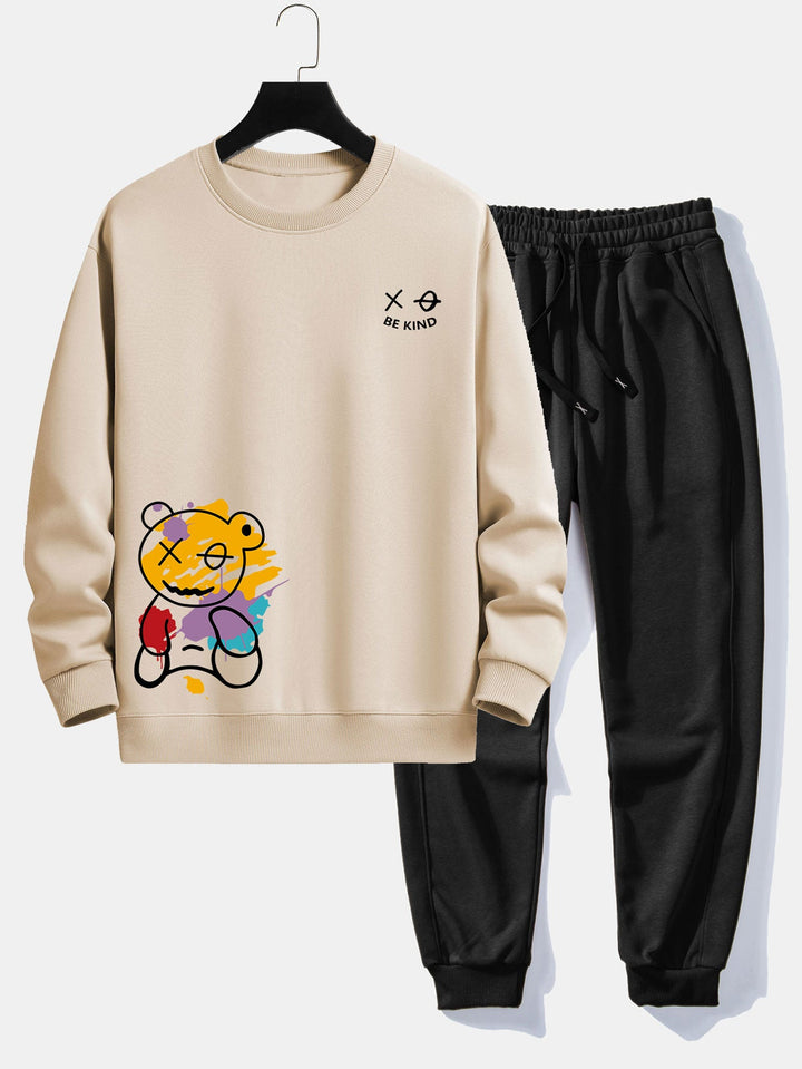 Graffiti Bear Print Relax Fit Sweatshirt & Joggingbroek