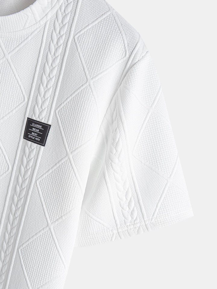 Korte Mouw Geometrisch Jacquard Boog Hem T-Shirt