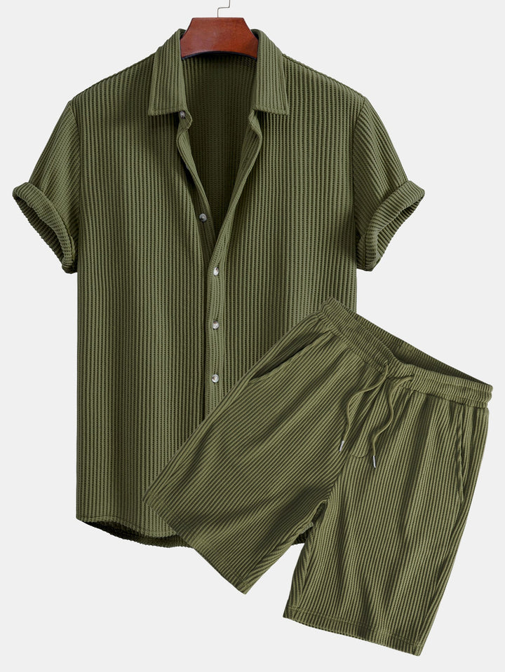 Wafel Knop-Up Shirt & Trekkoord Wafel Shorts