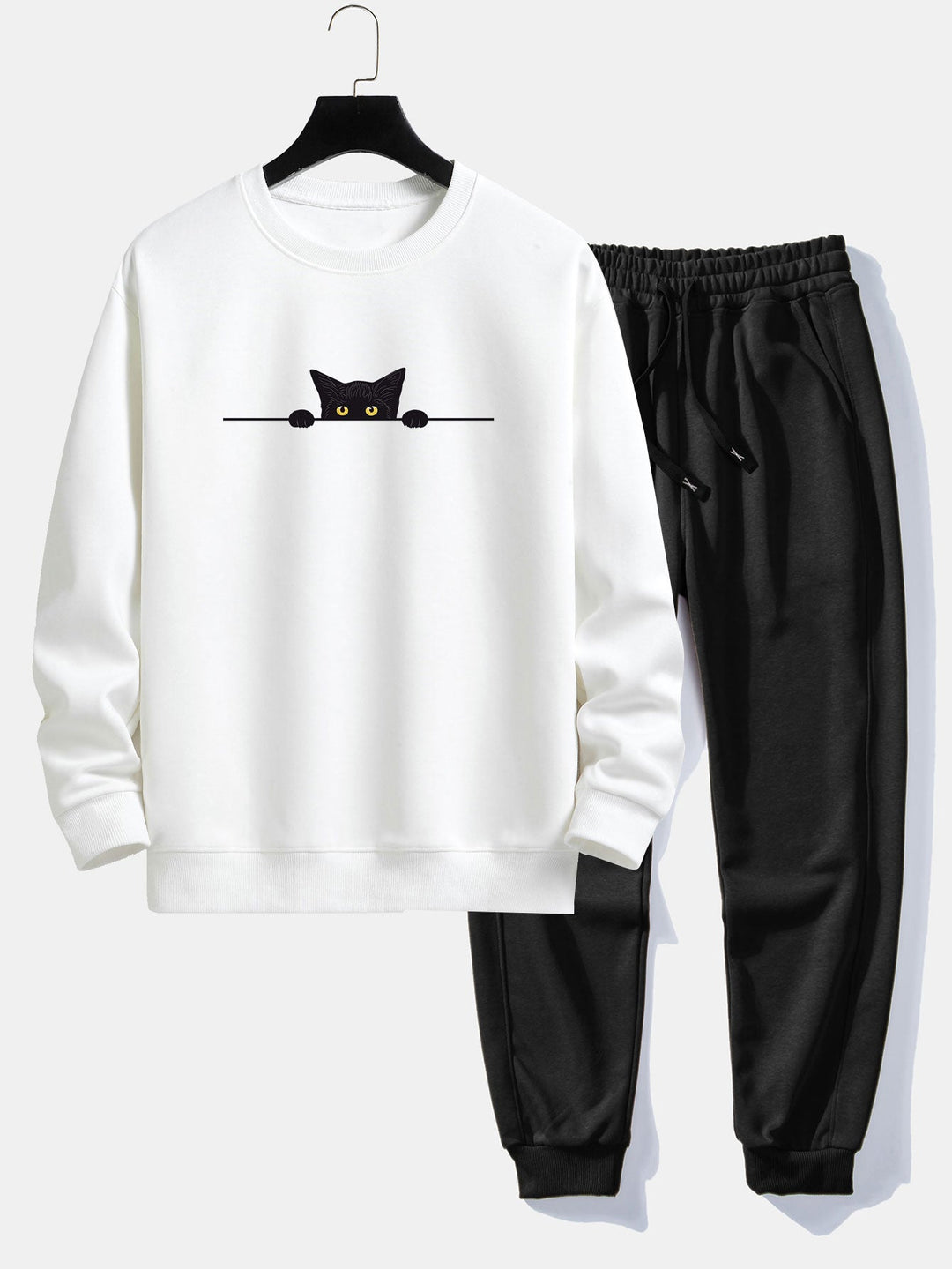 Zwarte Kat Print Relax Fit Sweatshirt & Joggingbroek