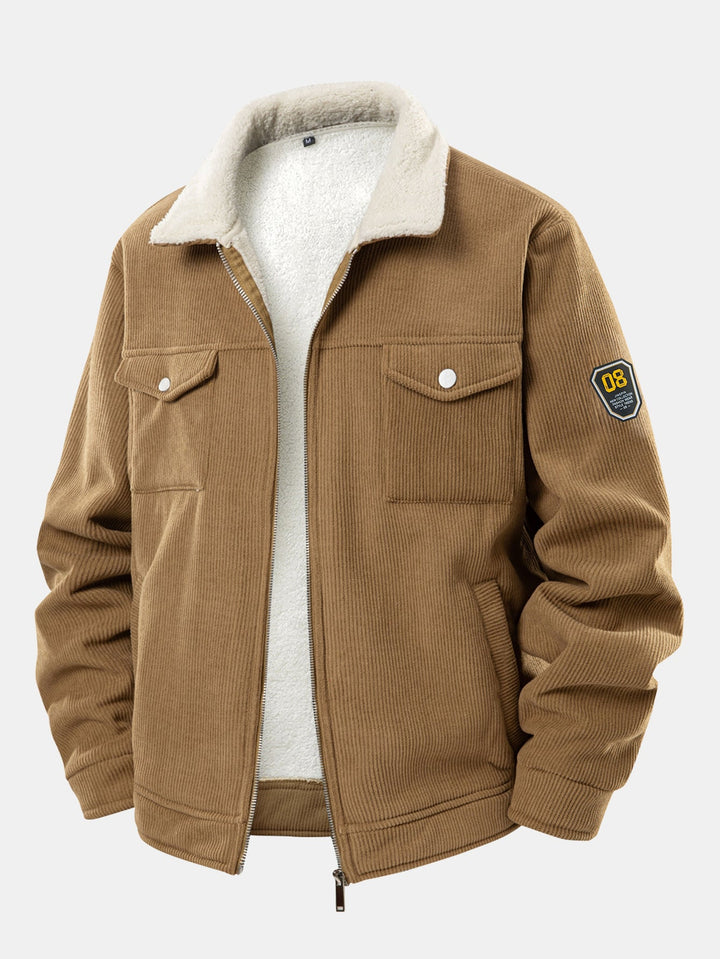 Teddy gevoerde ritssluiting corduroy jas