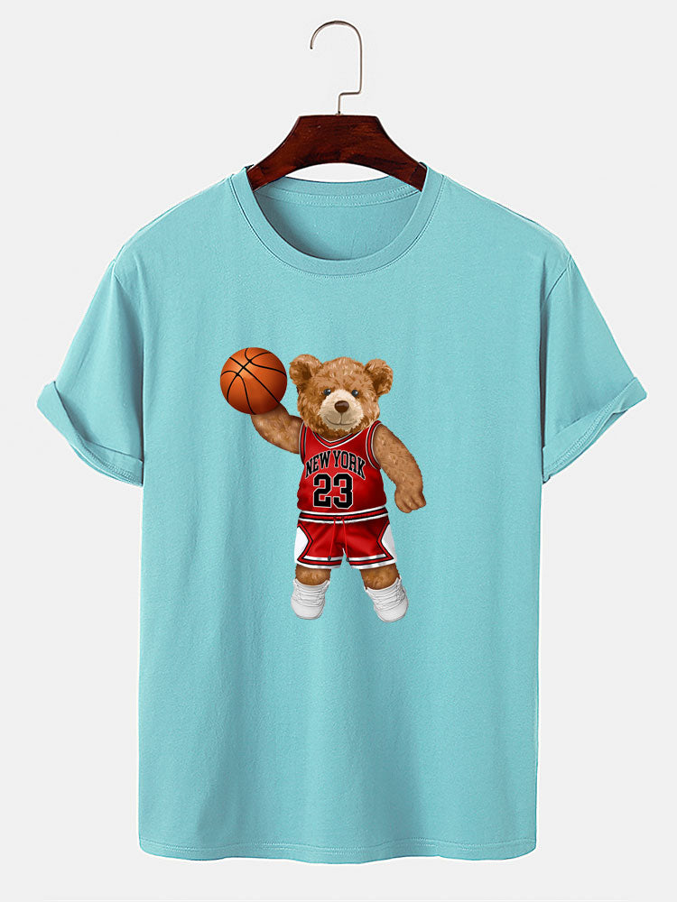 Beer Speelt Basketbal Print T-Shirt