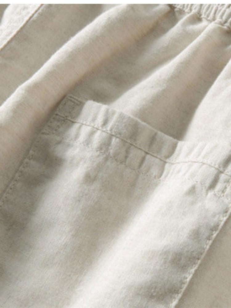 Geometrisch Jacquard Textuur Cubaanse Shirt & Rechte Pijpen Linnen Broek