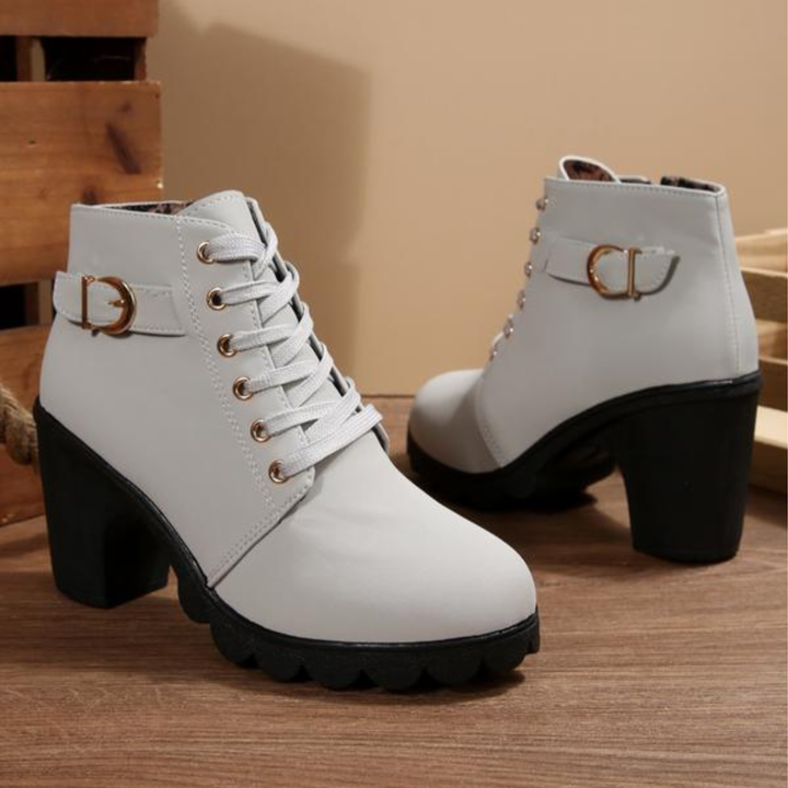 Katni I l Chic Lace-Up Metal Buckle Chunky Ankle Boots