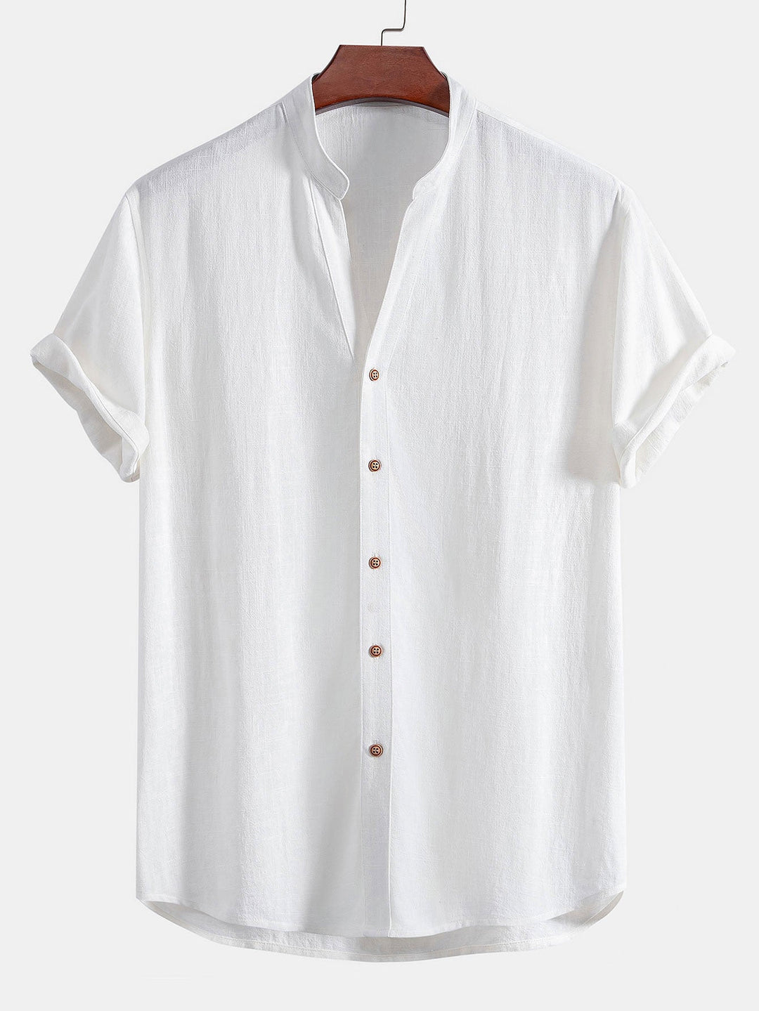 V-neck Linen Rayon Blend Shirt & Straight Leg Linen Pants