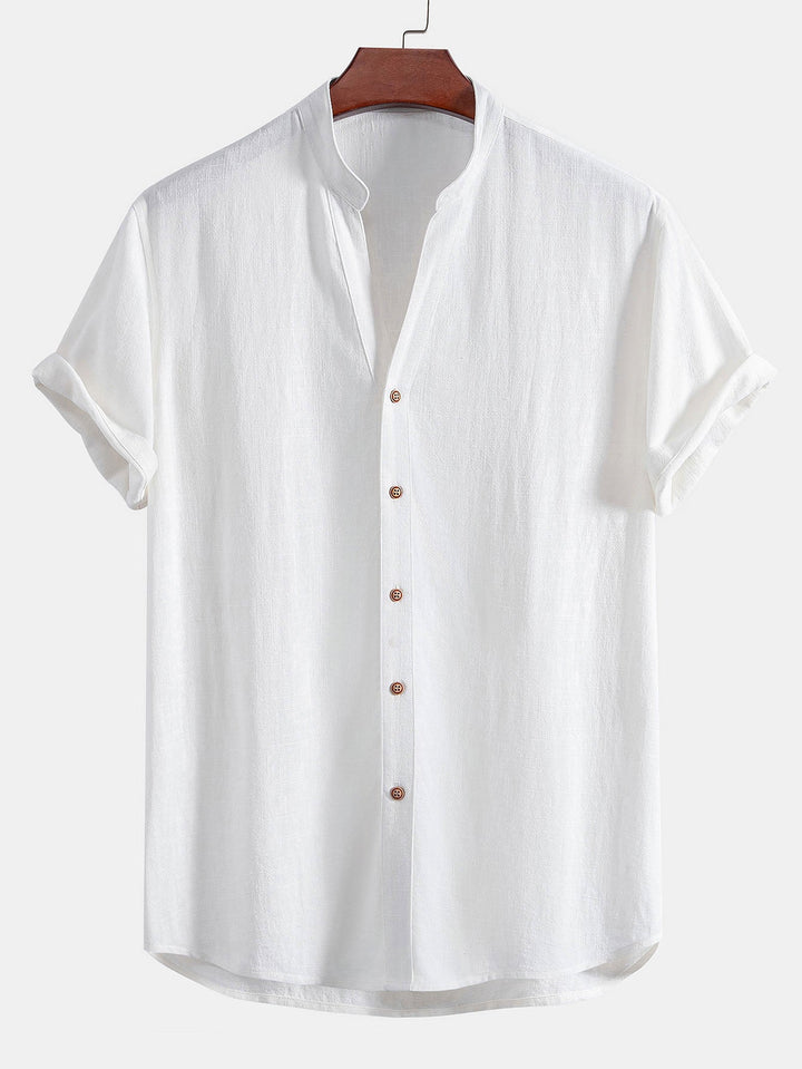 V-neck Linen Rayon Blend Shirt & Straight Leg Linen Pants