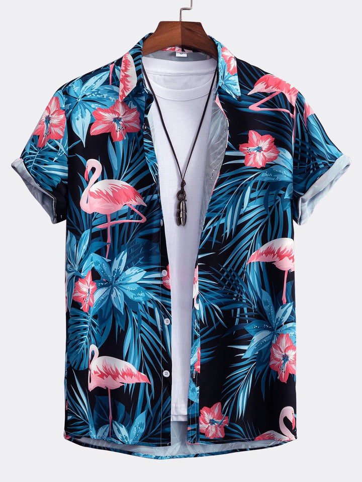 Flamingo Tropisch Print Knop-Up Shirt & Zwemshorts