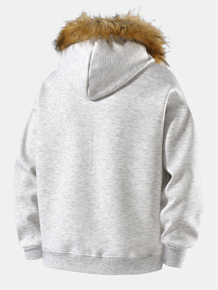 Relaxed faux fur collar zip-up hoodie