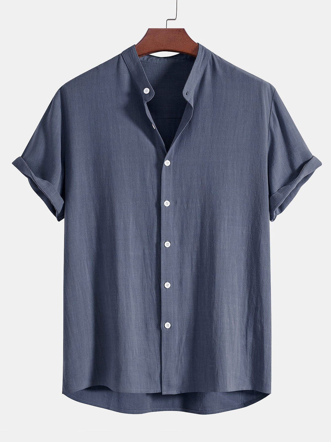 Linnen en Rayon Mix Staande Kraag Shirt & Rechte Pijpen Linnen Broek