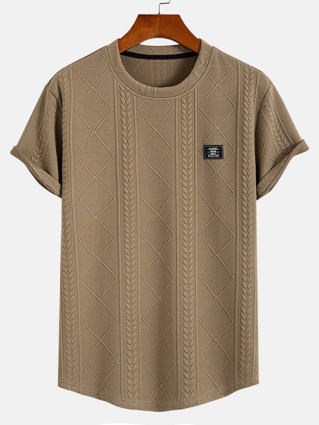 Korte Mouw Geometrisch Jacquard Boog Hem T-Shirt