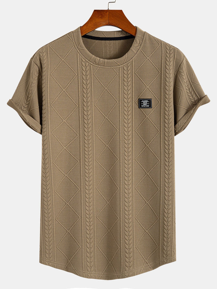 Korte Mouw Geometrisch Jacquard Boog Hem T-Shirt