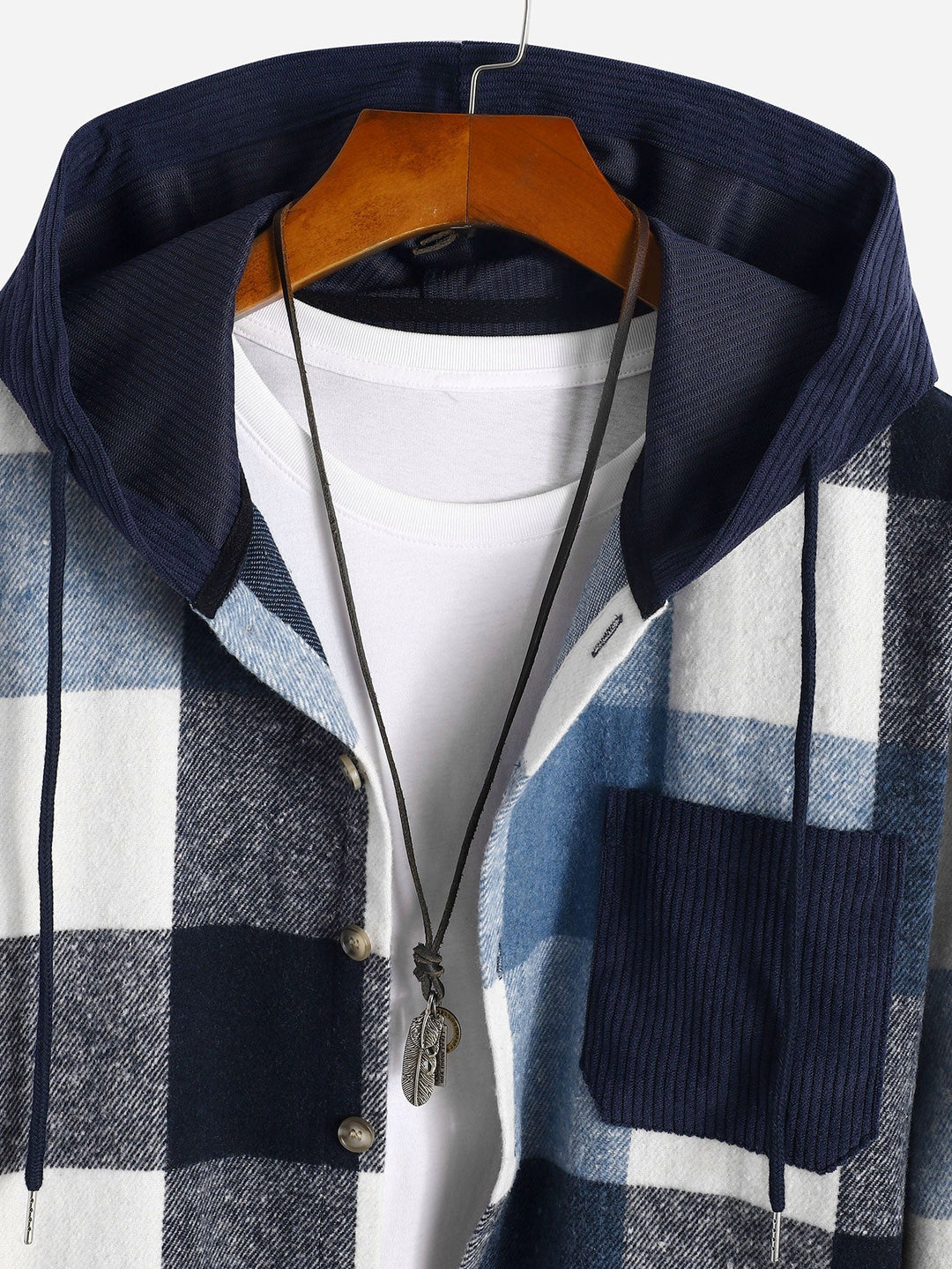Relax Fit Flannel Ruit Corduroy Patchwork Hoodie Shirt & Rechte Pijpen Corduroy Broek
