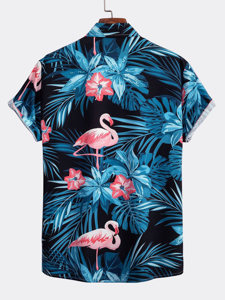 Flamingo Tropisch Print Knop-Up Shirt & Zwemshorts