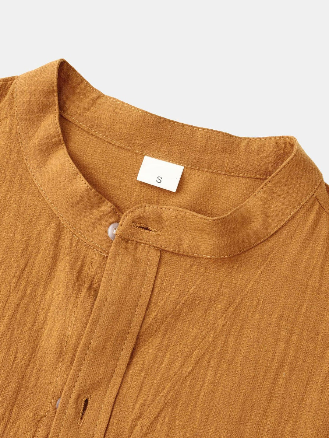 Lange Mouwen Linnen Look Staande Kraag Shirt & Rechte Pijpen Linnen Broek