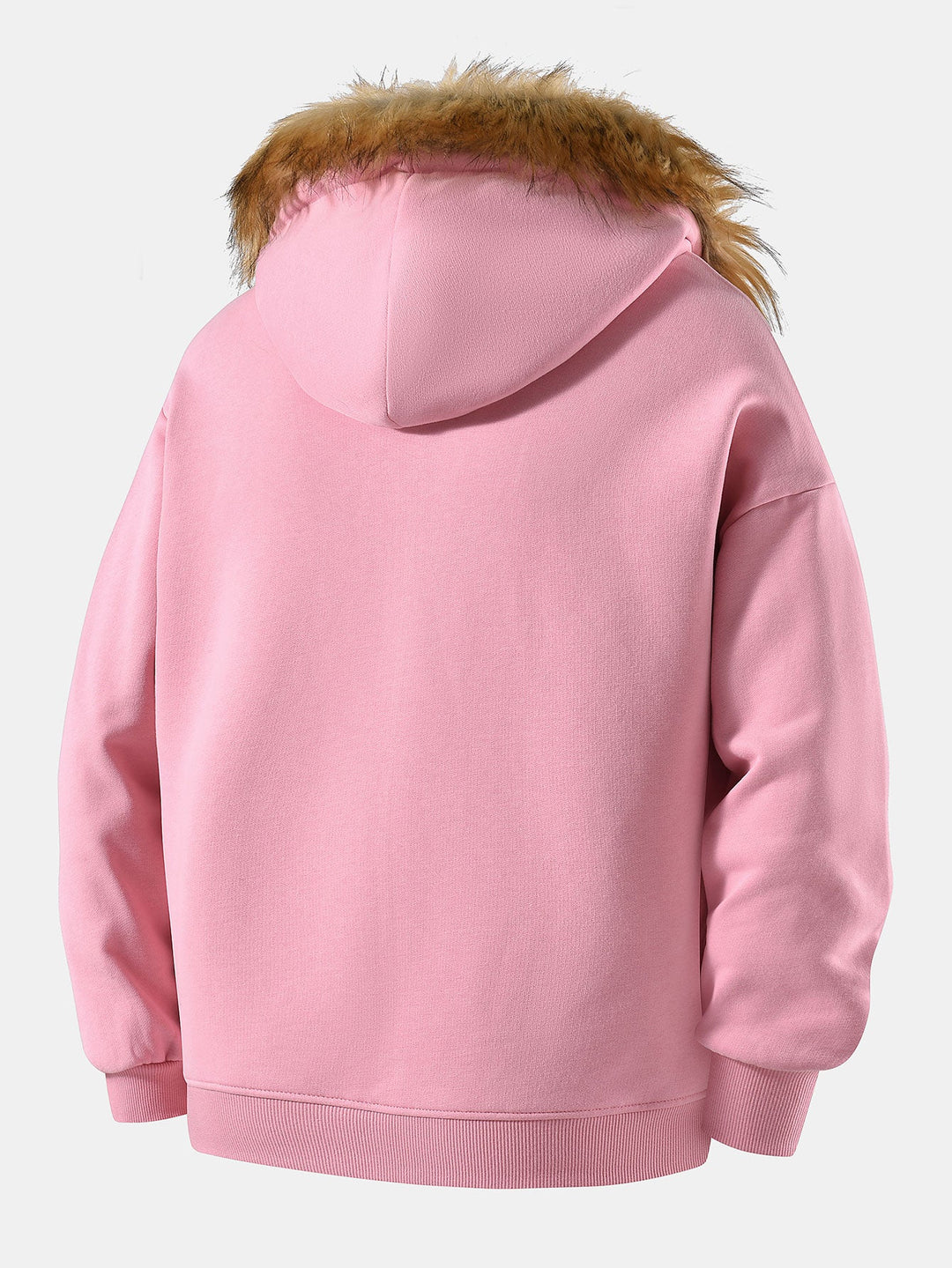 Relaxed faux fur collar zip-up hoodie