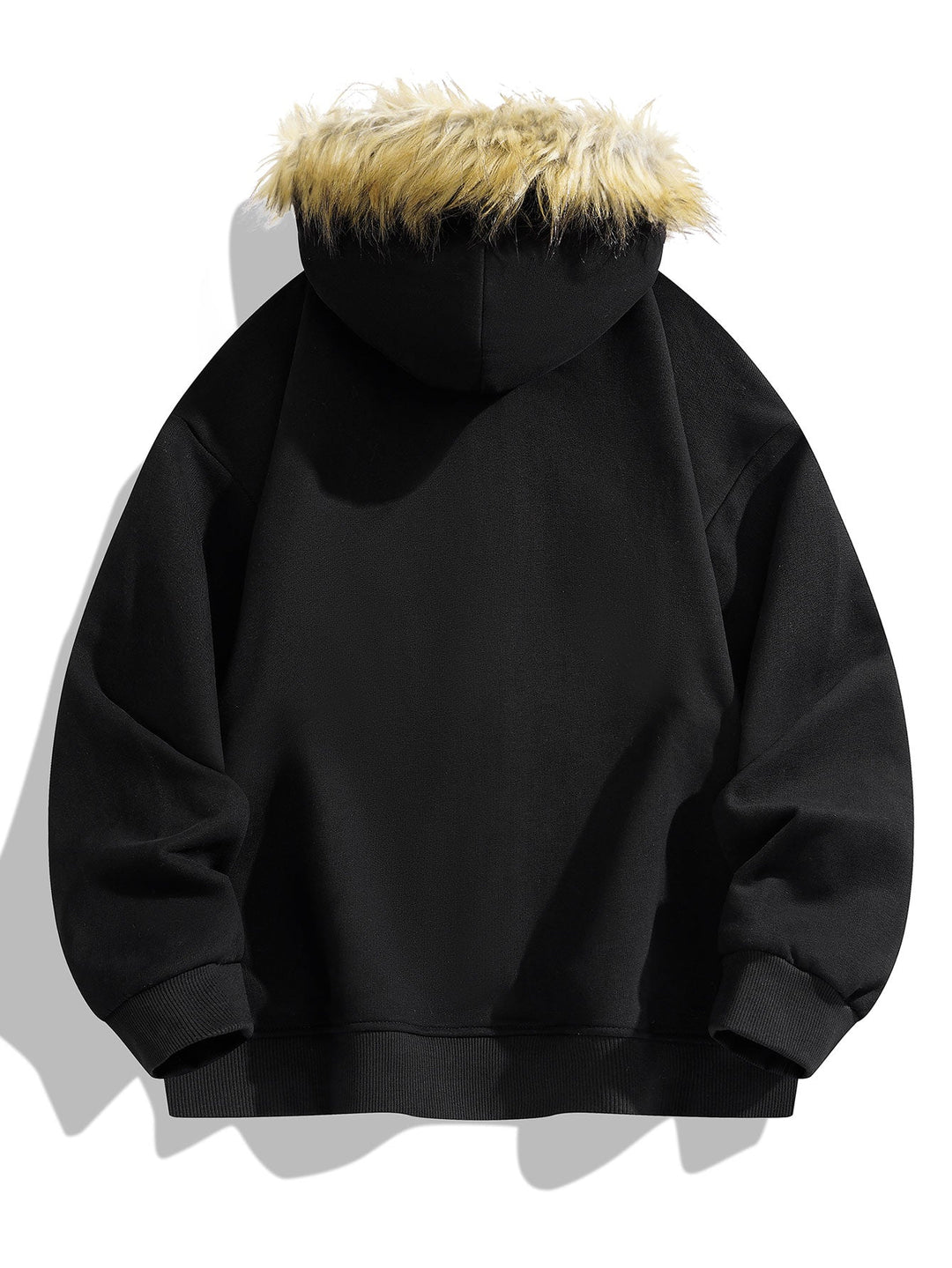 Relaxed fit faux fur collar zipper hoodie