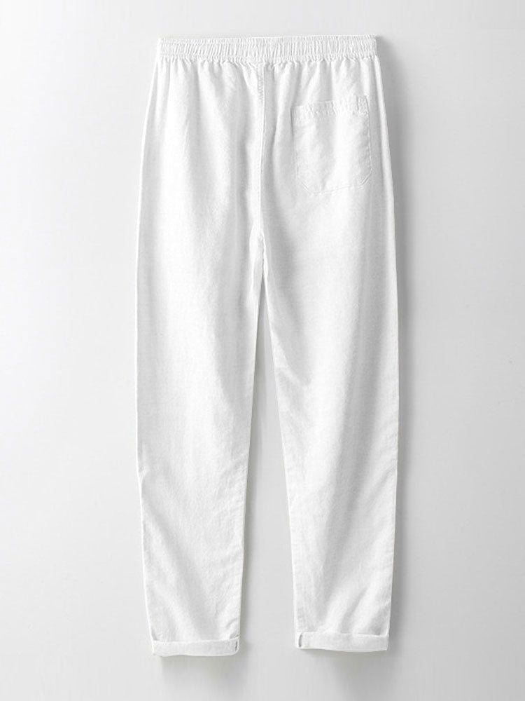 Linnen Look Gestreepte Overhemd met Knopen & Rechte Linnen Broek