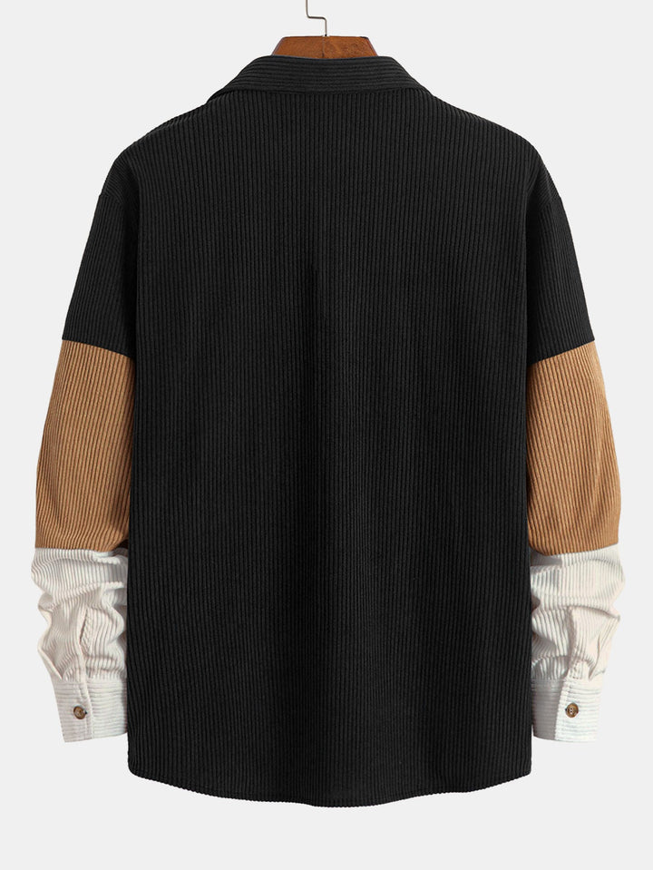 Kleur Blok Corduroy Shirt Met Zakken