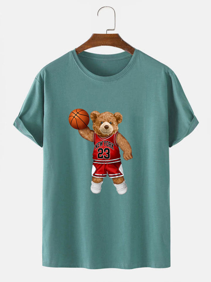 Beer Speelt Basketbal Print T-Shirt