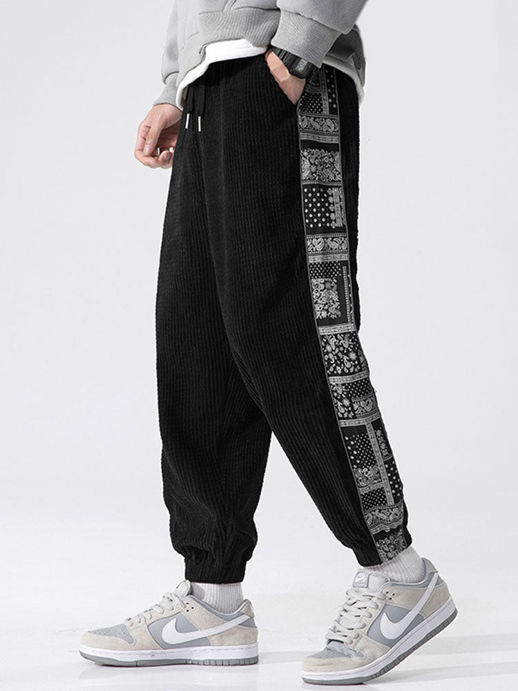 Corduroy Paisley Print Paneel Broek